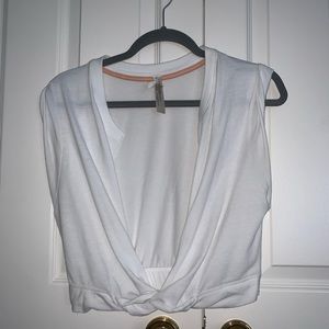 White Cropped deep v neck free people tank